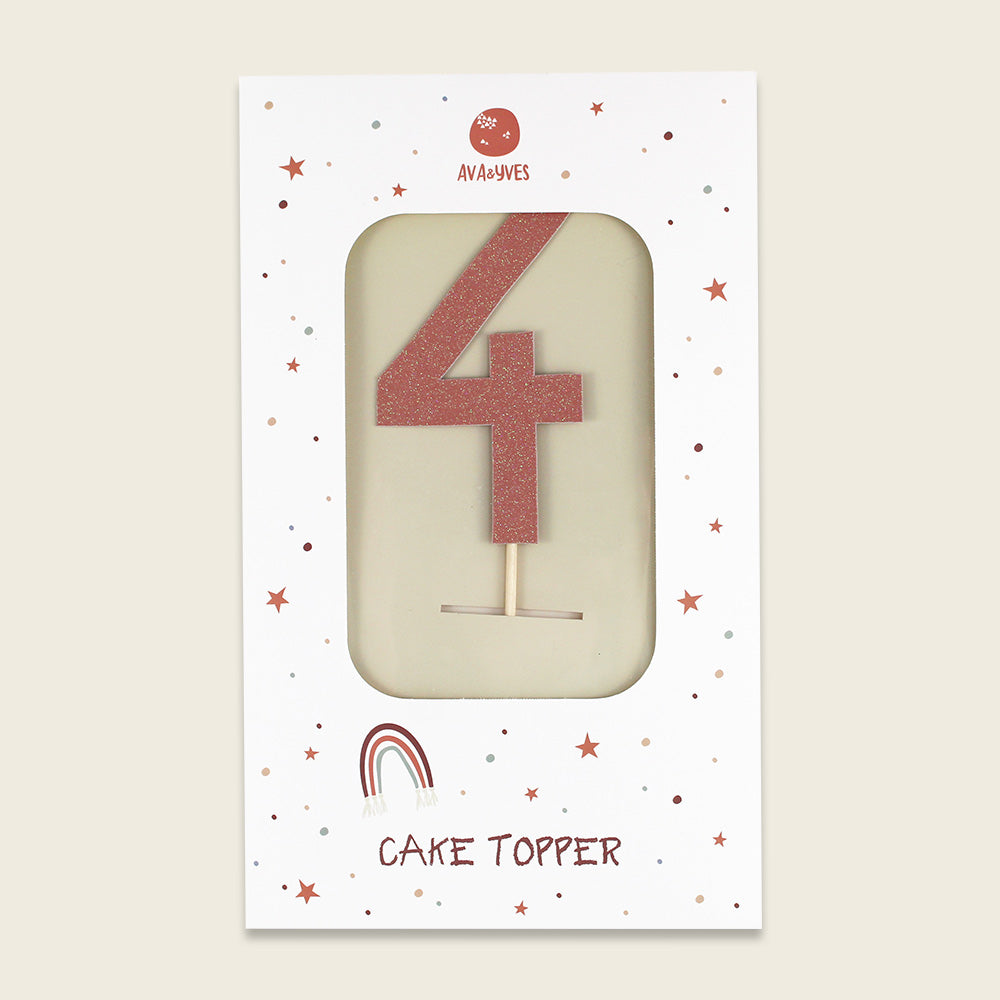 Ava & Yves Tortendeko, Cake Topper, Zahl 4, mit Glitzer