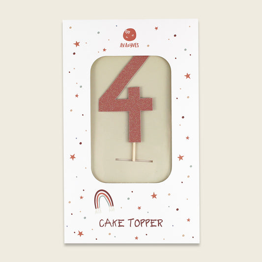 Ava & Yves Tortendeko, Cake Topper, Zahl 4, mit Glitzer