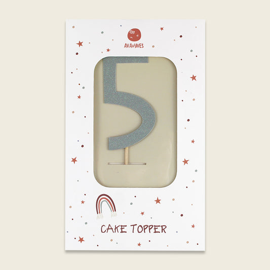 Ava & Yves Tortendeko, Cake Topper, Zahl 5, mit Glitzer