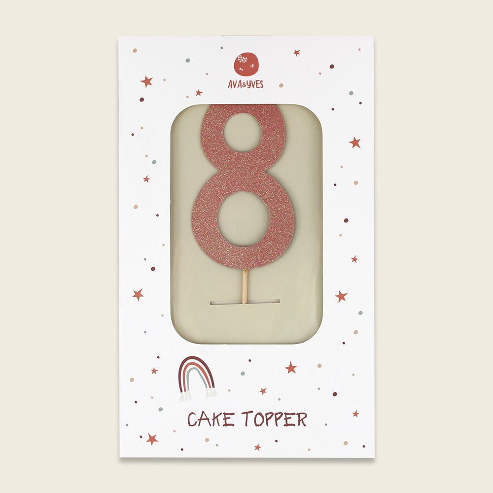 Ava & Yves Tortendeko, Cake Topper, Zahl 8, mit Glitzer