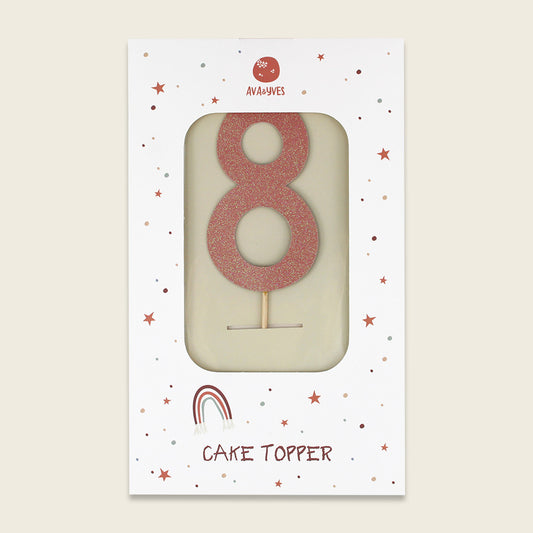 Ava & Yves Tortendeko, Cake Topper, Zahl 8, mit Glitzer