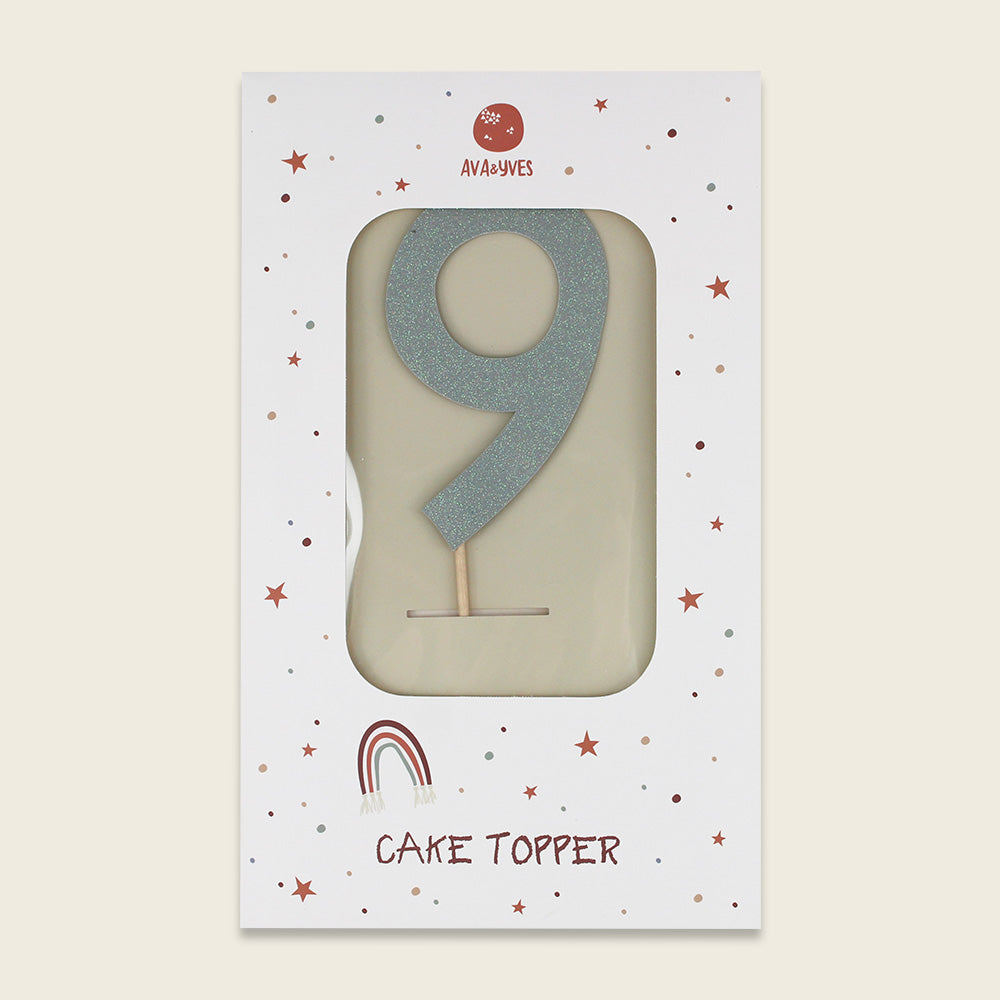 Ava & Yves Tortendeko, Cake Topper, Zahl 9, mit Glitzer