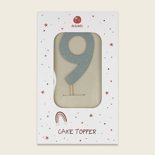 Ava & Yves Tortendeko, Cake Topper, Zahl 9, mit Glitzer