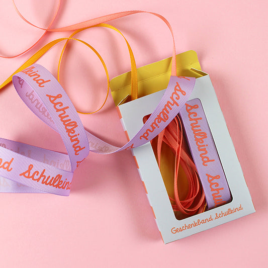 Ava&Yves Geschenkband-Set „Schulkind“, orange, lila, rosa