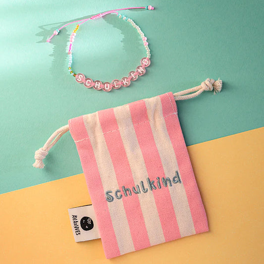 Ava&Yves Perlenarmband Schulkind rosa, Beutel in pink/weiß
