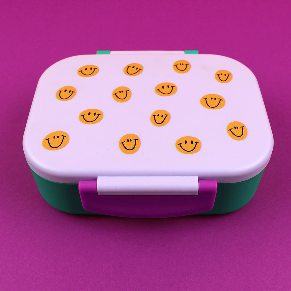Ava&Yves Brotdose / Lunchbox mit herausnehmbarem Einsatz, Smile flieder grün violett inkl. Geschenkverpackung