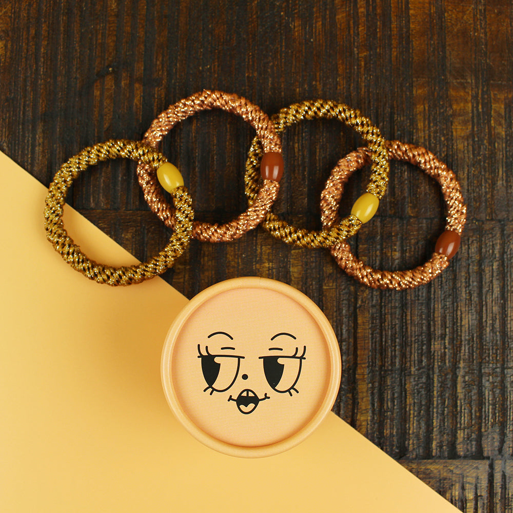 Ava&Yves Haargummi-Set rosa braun mit 4 Haargummis in runder Geschenkbox