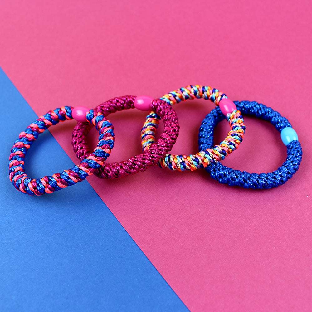 Ava&Yves Haargummi-Set pink blau mit 4 Haargummis in runder Geschenkbox