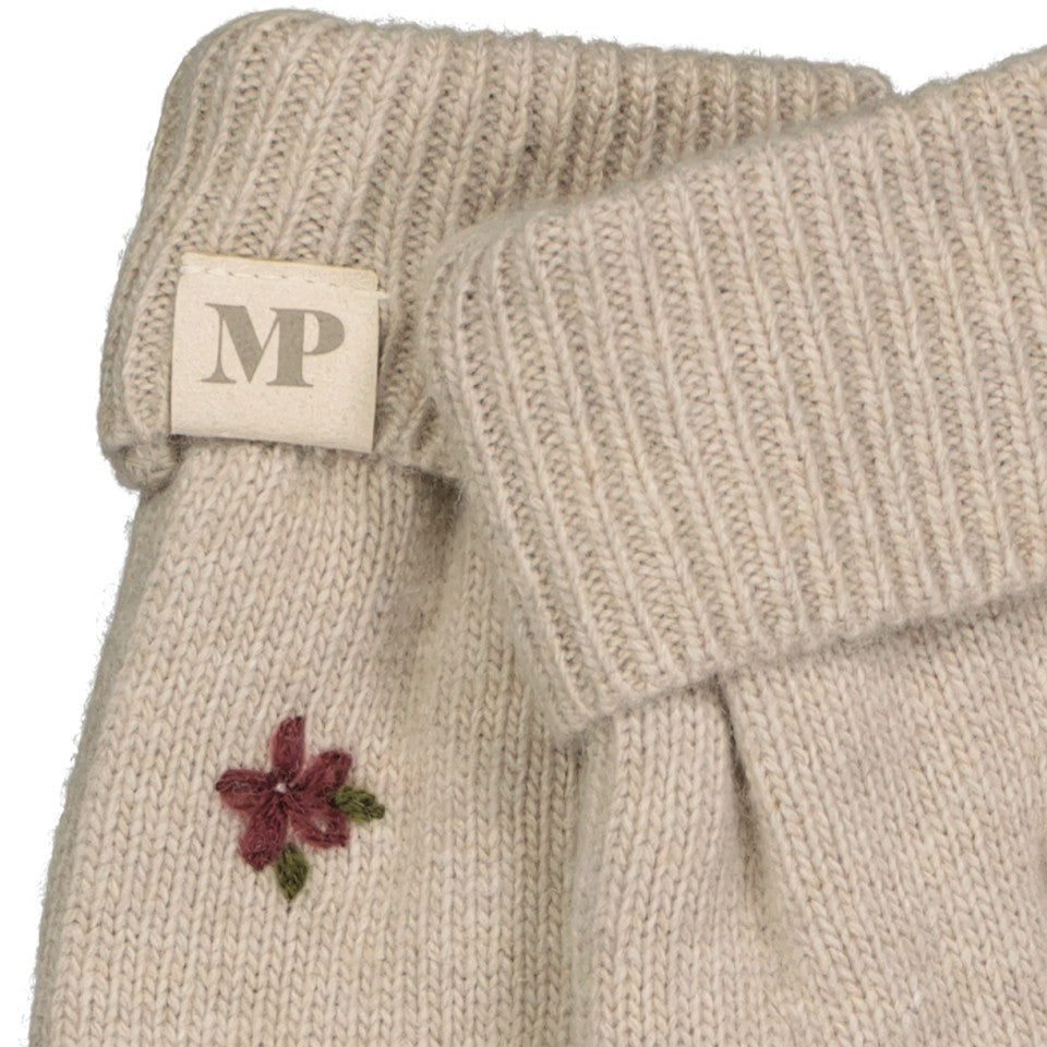 MP Denmark Helsinki Floral Mittens, Fausthandschuhe Wolle, beige melange, mit Stickerei