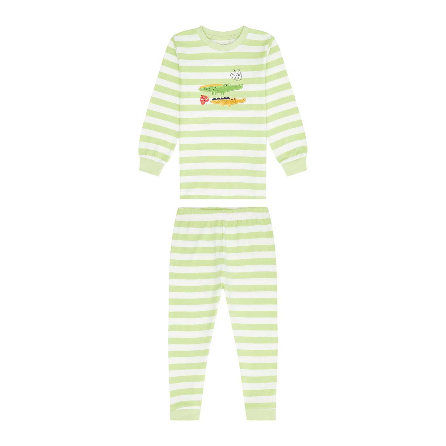 Sense Organics Long John Retro Pyjama Schlafanzug Lime Cream Stripes Crocodile