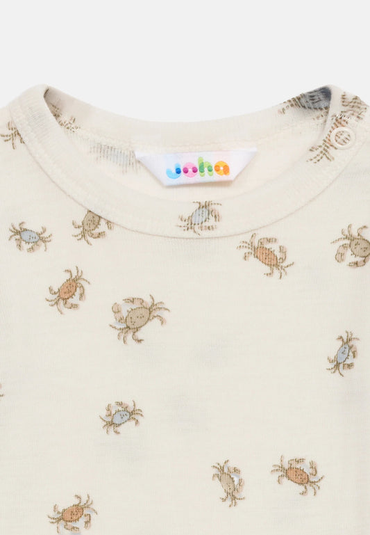 Joha, Kurzarm-Body Krebse, weiß, Merinowolle / Seide