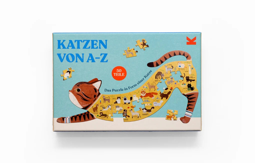 Laurence King Verlag Katzen von A - Z, Puzzle in Form einer Katze, 50 Teile