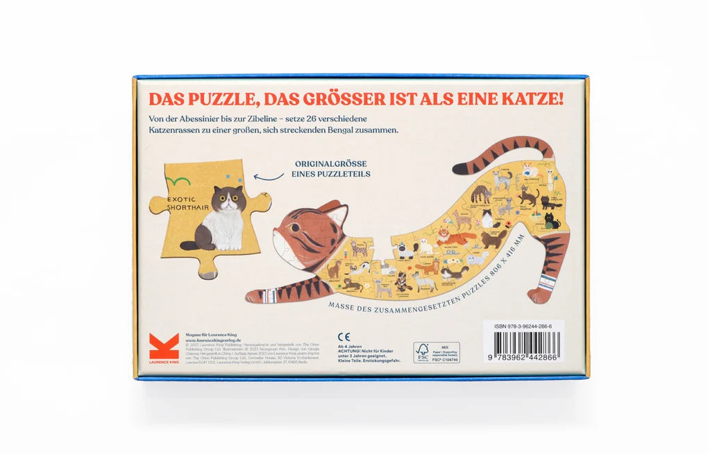 Laurence King Verlag Katzen von A - Z, Puzzle in Form einer Katze, 50 Teile
