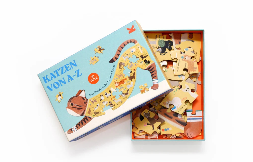 Laurence King Verlag Katzen von A - Z, Puzzle in Form einer Katze, 50 Teile