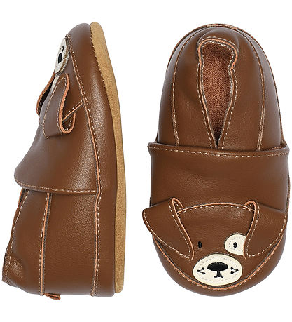 Melton Leder-Krabbelschuhe, Lederschühchen Hund braun