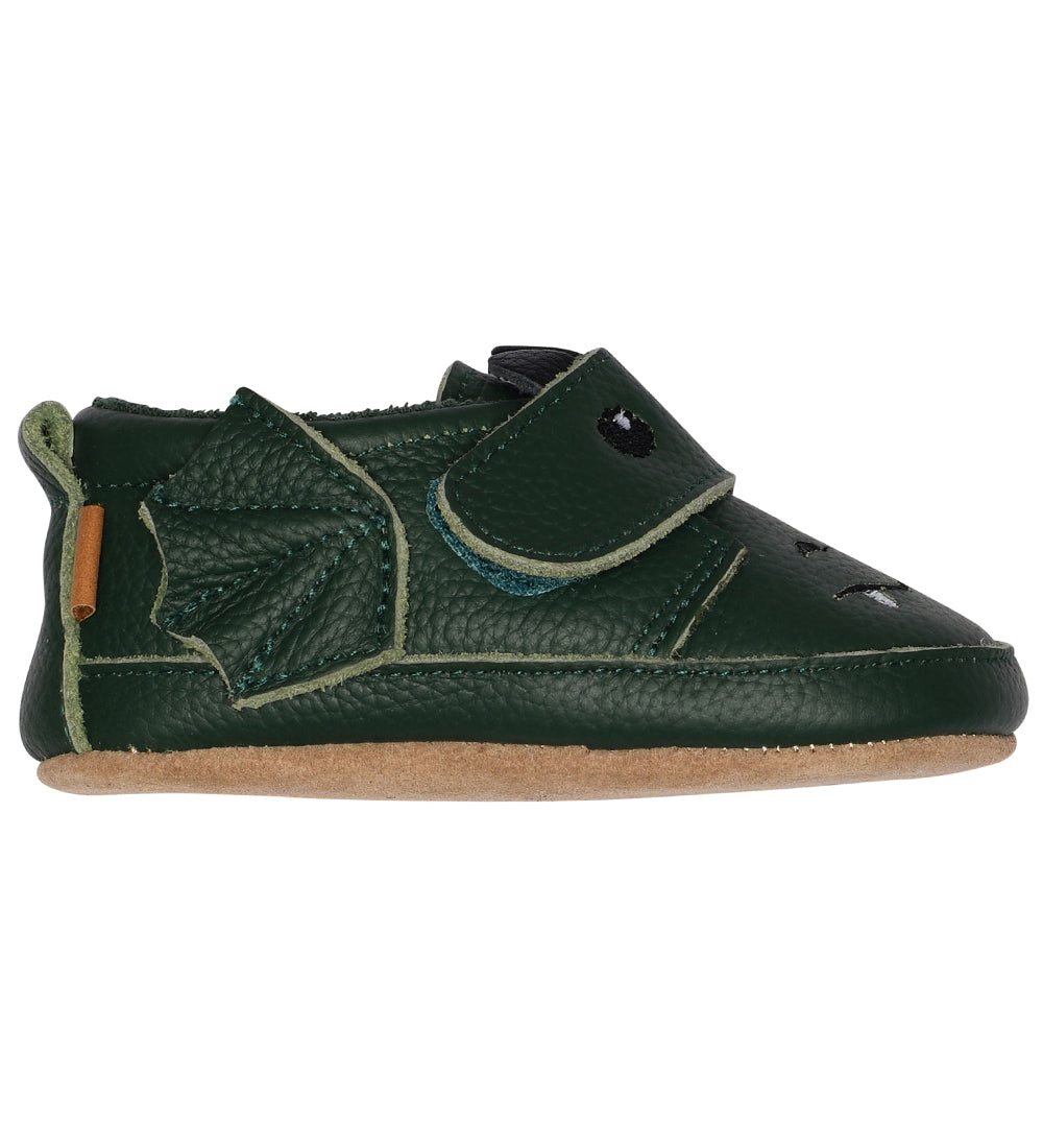 Melton Leder-Krabbelschuhe, Lederschühchen Drache grün