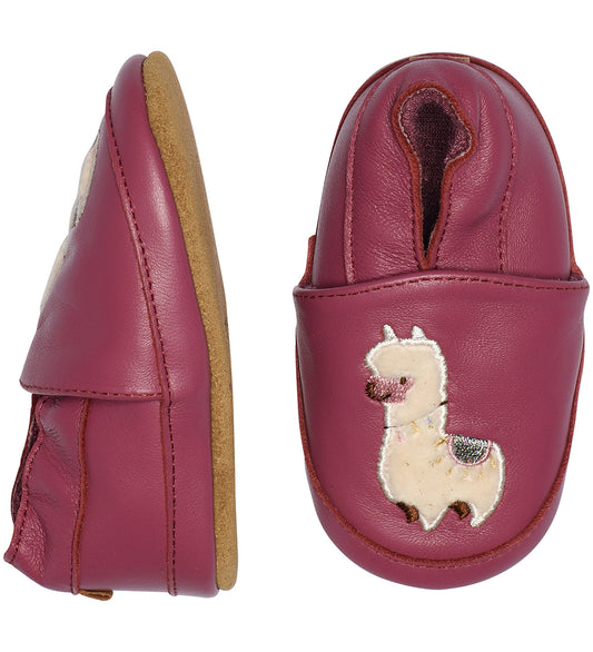 Melton Leder-Krabbelschuhe, Lederschühchen Lama pink