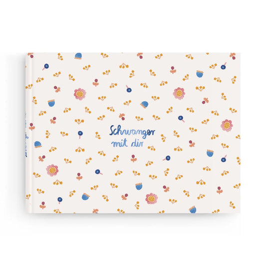 Frau Ottilie Schwanger mit dir, Schwangerschaftstagebuch, Paperback, blau beige mit Blume