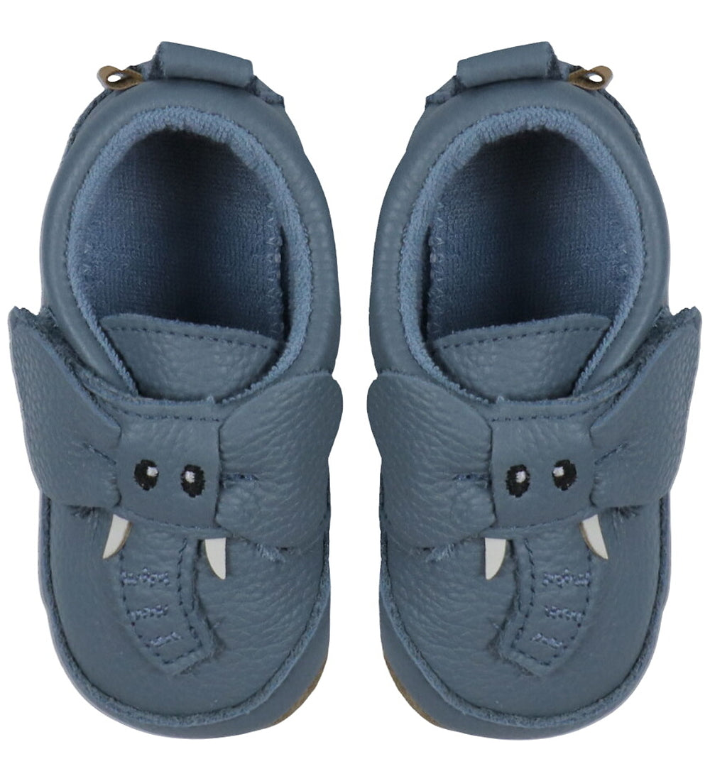 Melton Leder-Krabbelschuhe, Lederschühchen Elefanten, blau