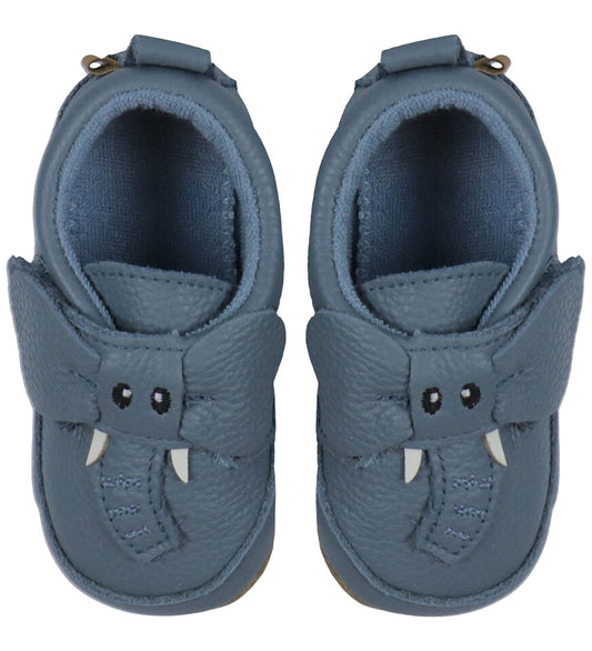 Melton Leder-Krabbelschuhe, Lederschühchen Elefanten, blau