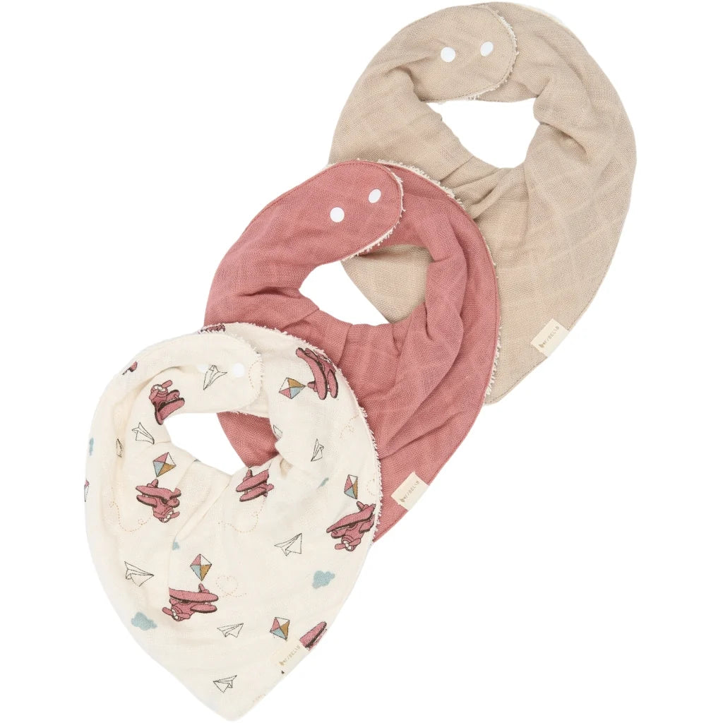 Fabelab Lätzchen Bib, Bandana Bib 3-er-Pack, air plane rose