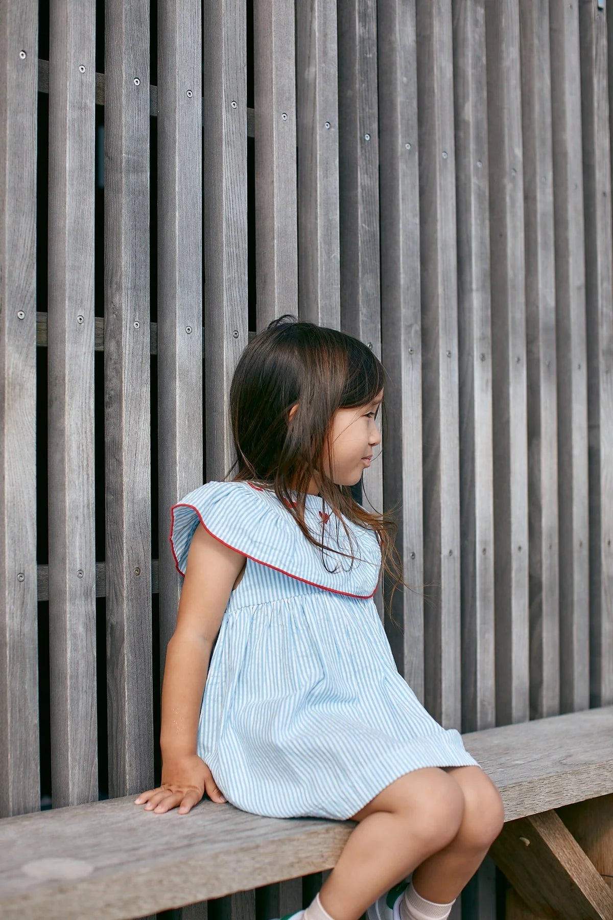 Copenhagen Colors Seersucker Kleid mit Herzen, sky blue, cream stripe