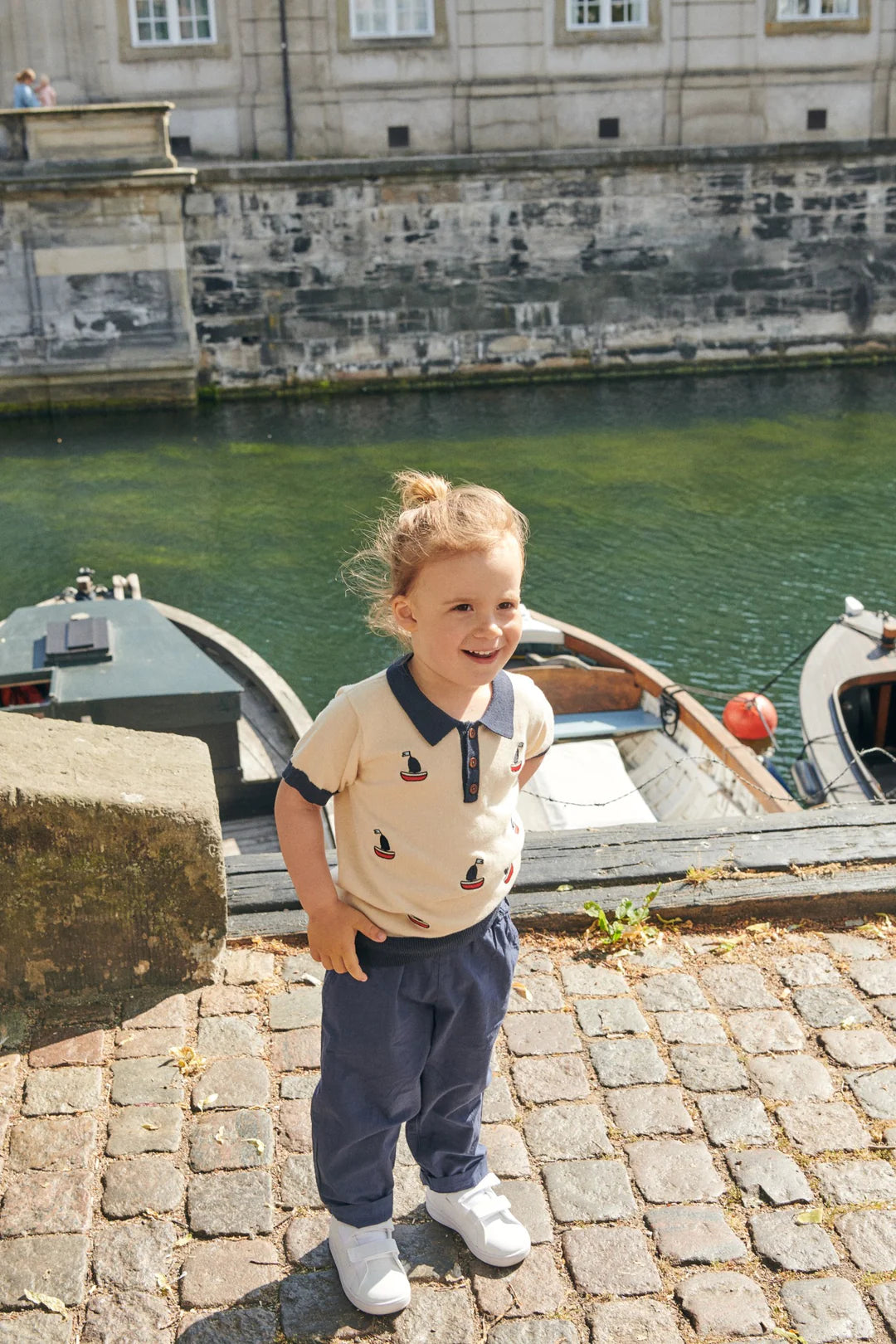 Copenhagen Colors Polo, Shirt mit Booten in Cream und Marineblau