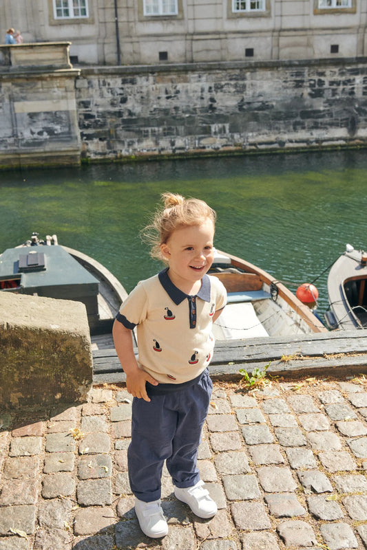 Copenhagen Colors Polo, Shirt mit Booten in Cream und Marineblau