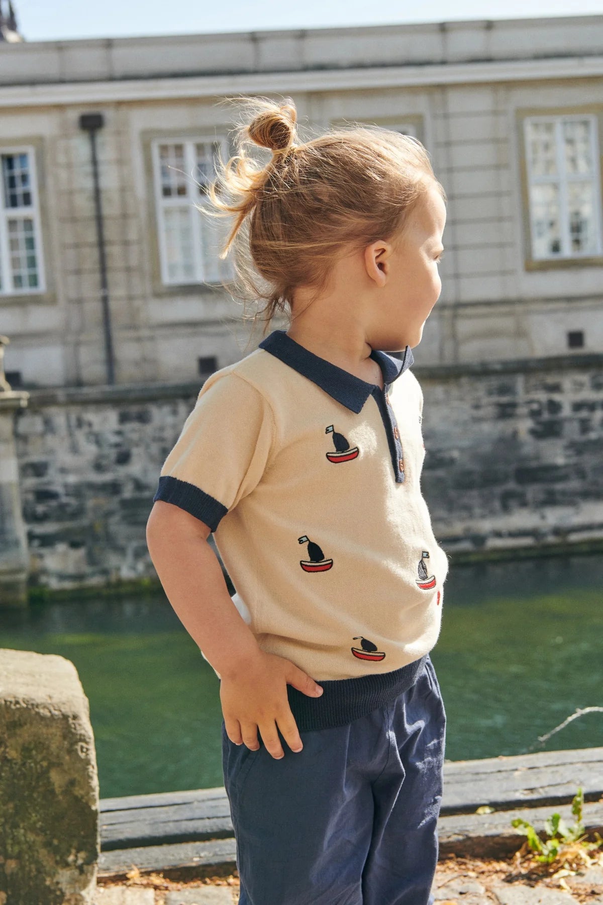 Copenhagen Colors Polo, Shirt mit Booten in Cream und Marineblau