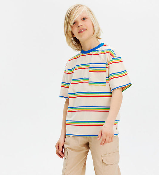 The New Tnjamal OS S_S Tee White Swan, T-Shirt bunt gestreift