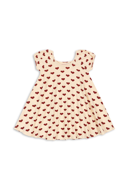 Konges Slojd Short Sleeve Dress, Kleid, amour rouge mit Herzen