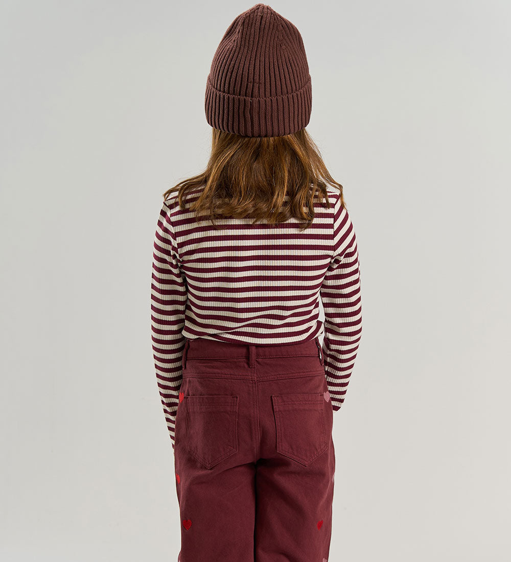 The New TNMoore Langarmshirt rib tee, gardenia striped, weinrot weiß