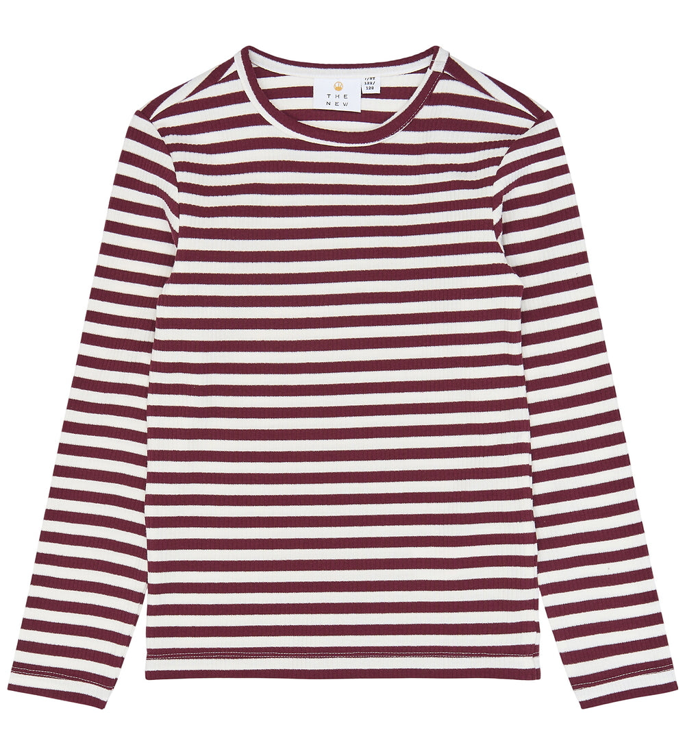 The New TNMoore Langarmshirt rib tee, gardenia striped, weinrot weiß