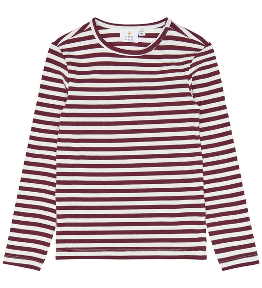 The New TNMoore Langarmshirt rib tee, gardenia striped, weinrot weiß