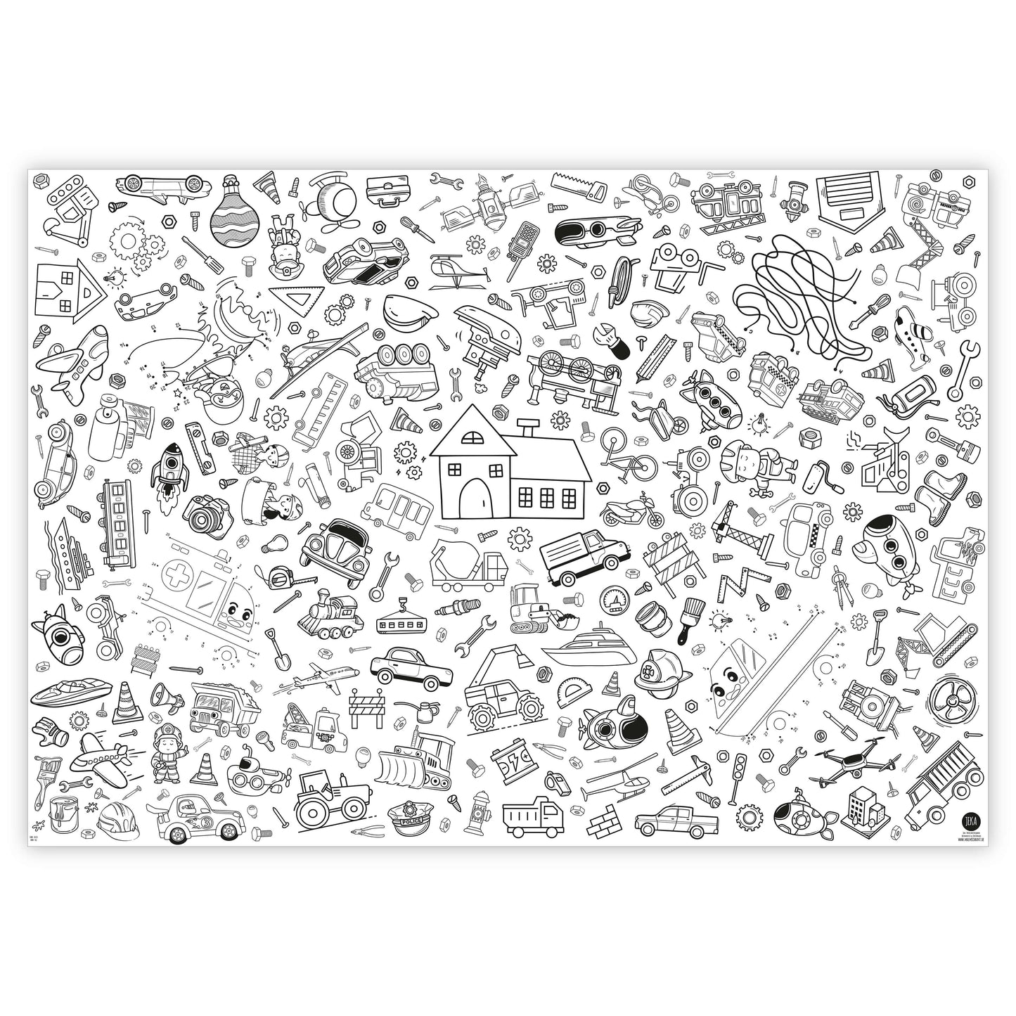 JEKA Ausmal-Tischdecke aus Papier, Fahrzeuge & Baustelle, gelb
