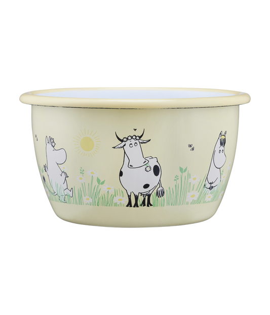 Muurla Moomins Schüssel, Bowl, aus Emaille 3dl Meadow, gelb, Wiese