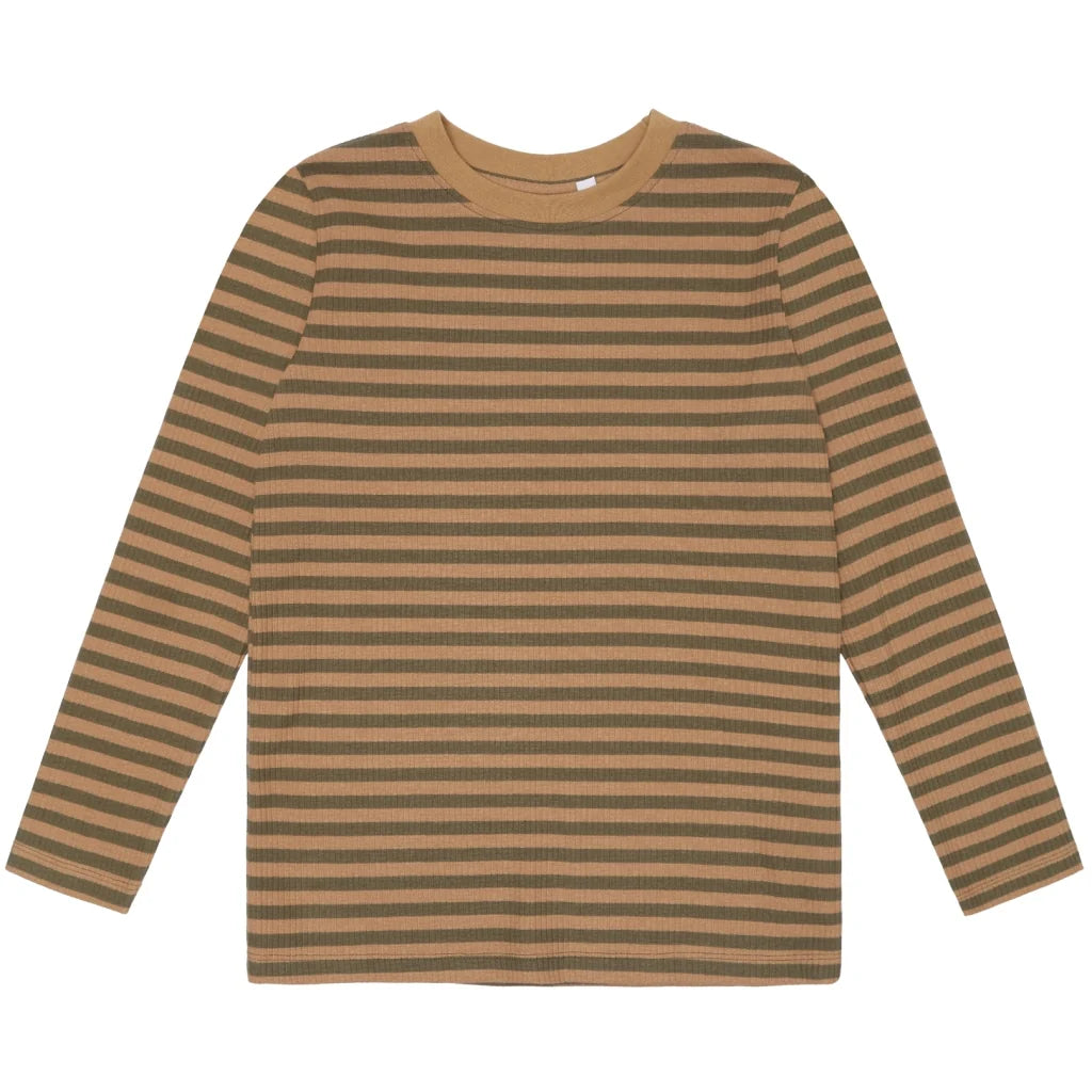 The New TnLane Rib Tee gestreift, Langarmshirt tannin, braun