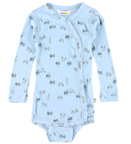 Joha Wickelbody, Langarm-Body Traktoren, hellblau, Bambus