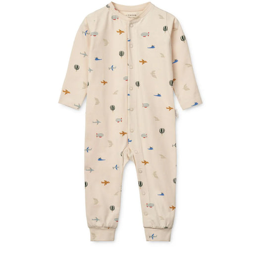 Liewood Birk, Schlafanzug, Overall, Body, Printed Pyjamas Jumpsuit, Aviator Ecru
