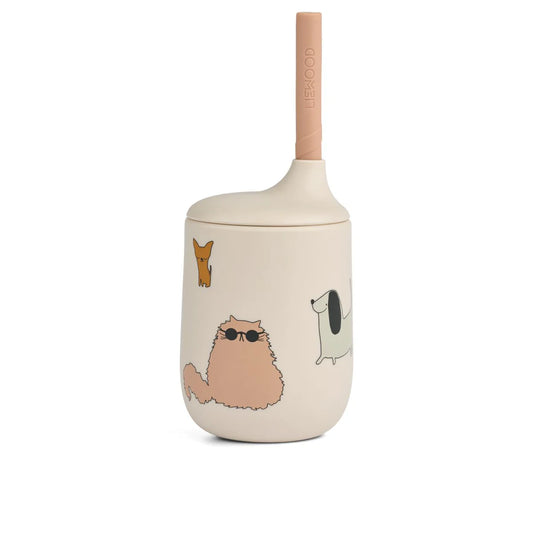 Liewood Ellis Sippy Cup, Cats and Dogs, sandy
