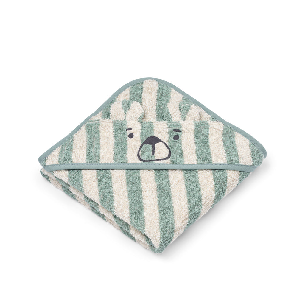 Liewood Albert Hooded Towel, Bären Handtuch mit Kapuze, peppermint creme de la creme stripe