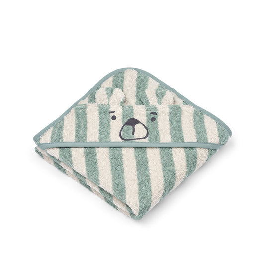 Liewood Albert Hooded Towel, Bären Handtuch mit Kapuze, peppermint creme de la creme stripe