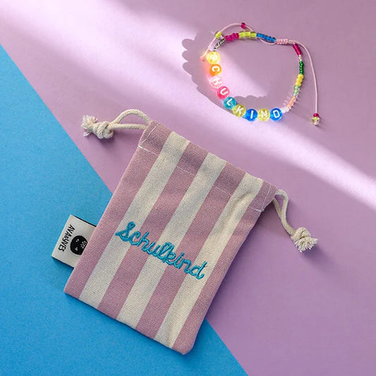 Ava&Yves Perlenarmband Schulkind bunt, Beutel in pink/weiß