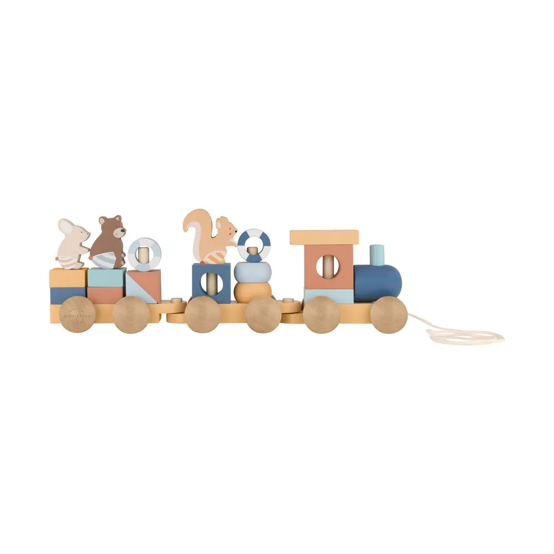 Baby Bello Spielzeugeisenbahn aus Holz mit Bär, Eichhörnchen und Hase