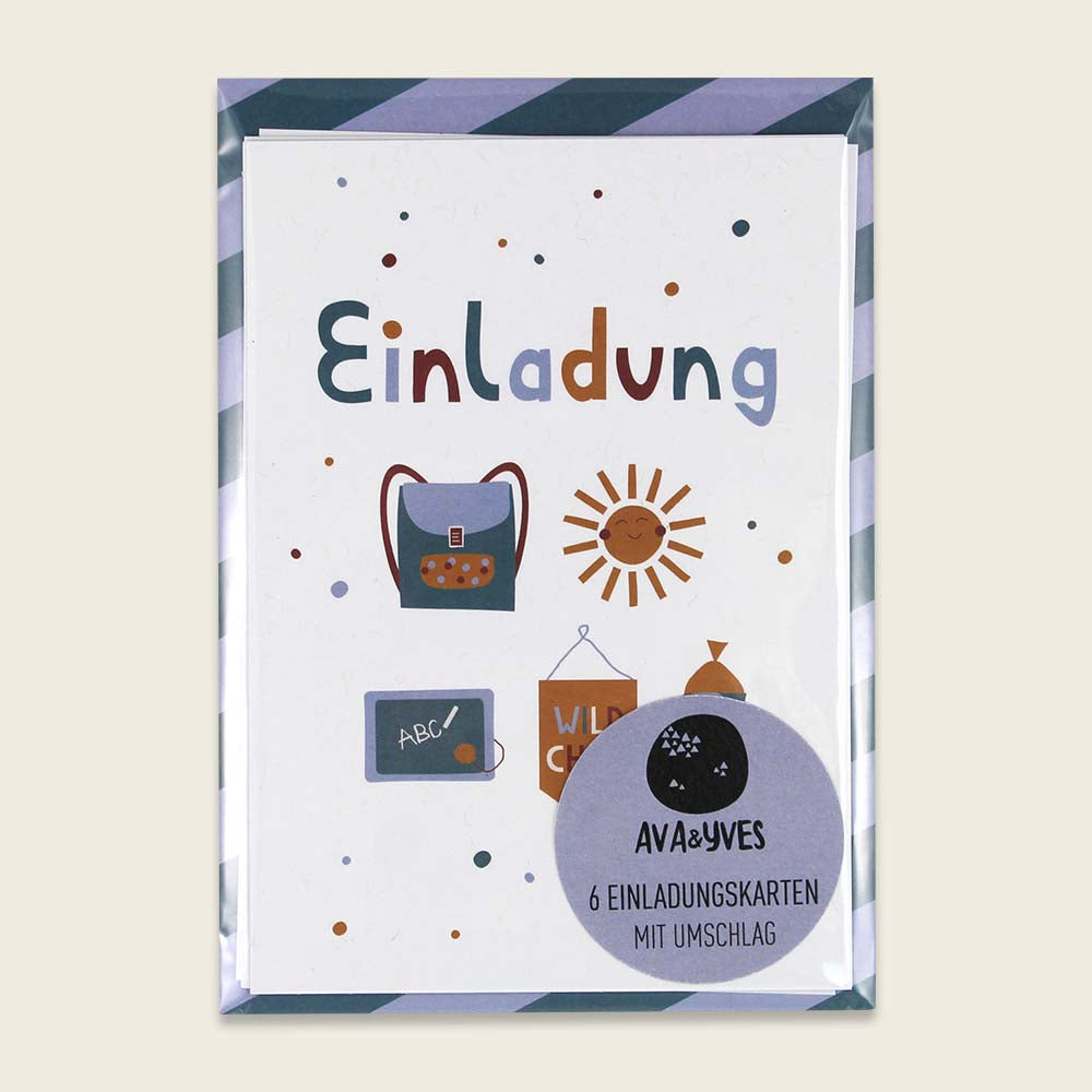 Ava&Yves Einladungskarten Set Abenteuer blau Einschulung