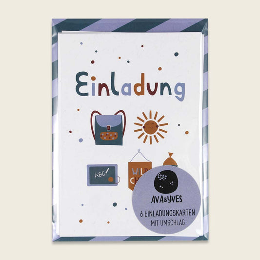 Ava&Yves Einladungskarten Set Abenteuer blau Einschulung