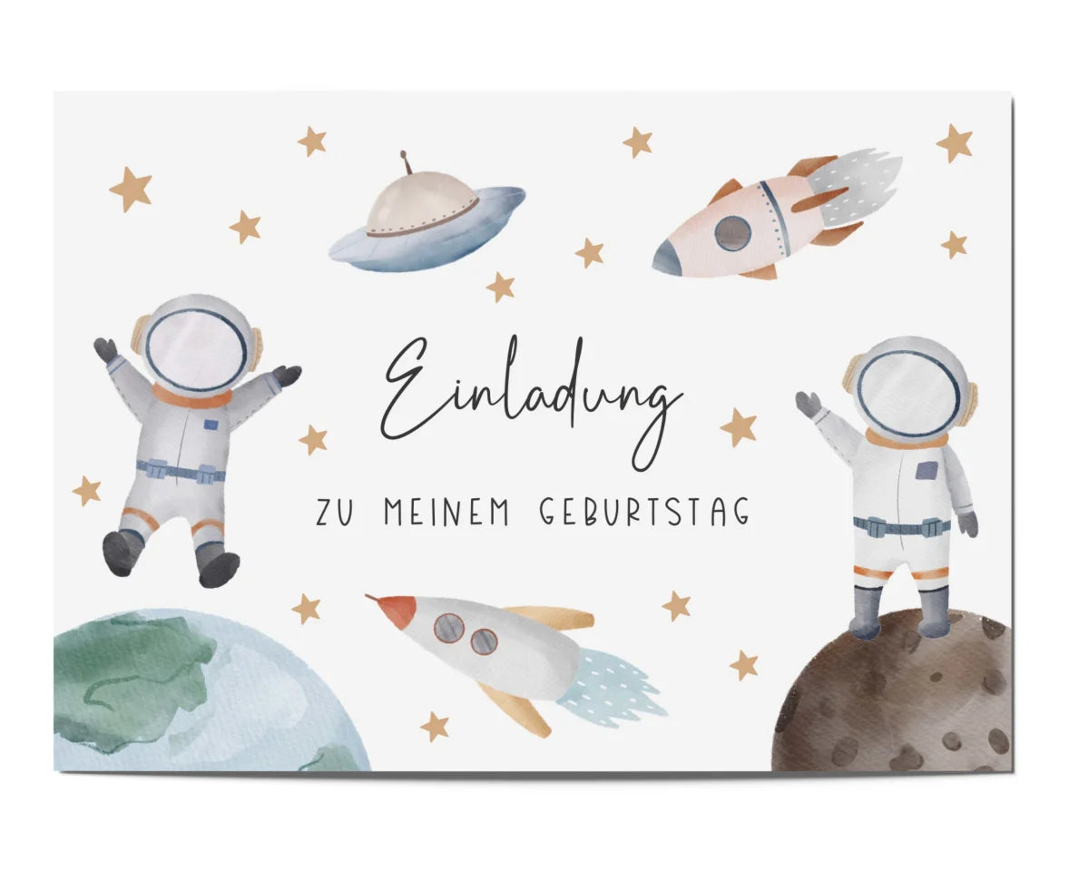Heeaven Einladungskarte Astronauten, Weltall, Rakete, Kindergeburtstag