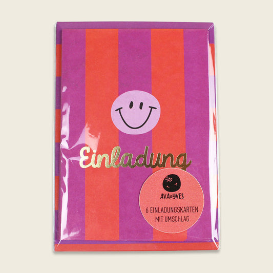 Ava&Yves 6 Einladungskarten mit Umschlag, rot lila