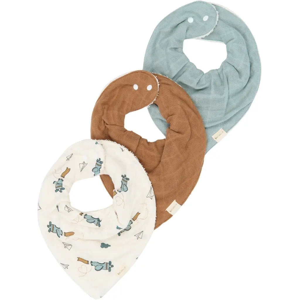 Fabelab Lätzchen Bib, Bandana Bib 3-er-Pack, air plane blue