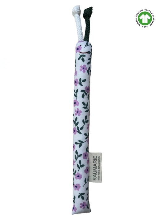 Kaumarie Kaustangen, Zahnungshilfe Florentine, Weiß mit rosa Blüten und grünen Blättern